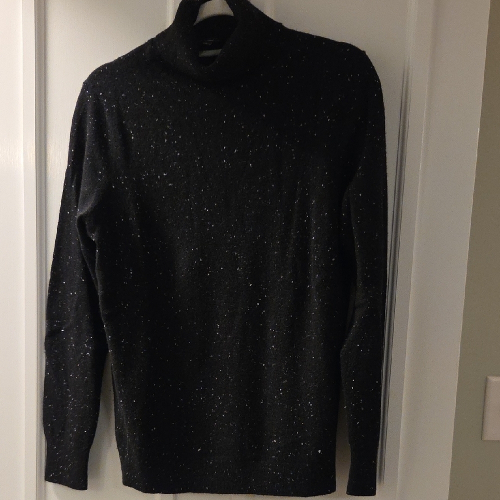 Talbots Women's Black Cashmere Turtleneck Sweater with White Speckles
